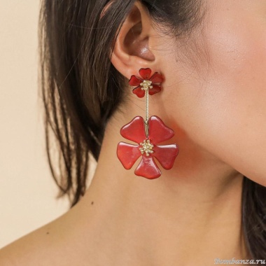 Серьги Nature Bijoux, Hibiscus, с цветами из рога, NB25.1-12-79980 красный